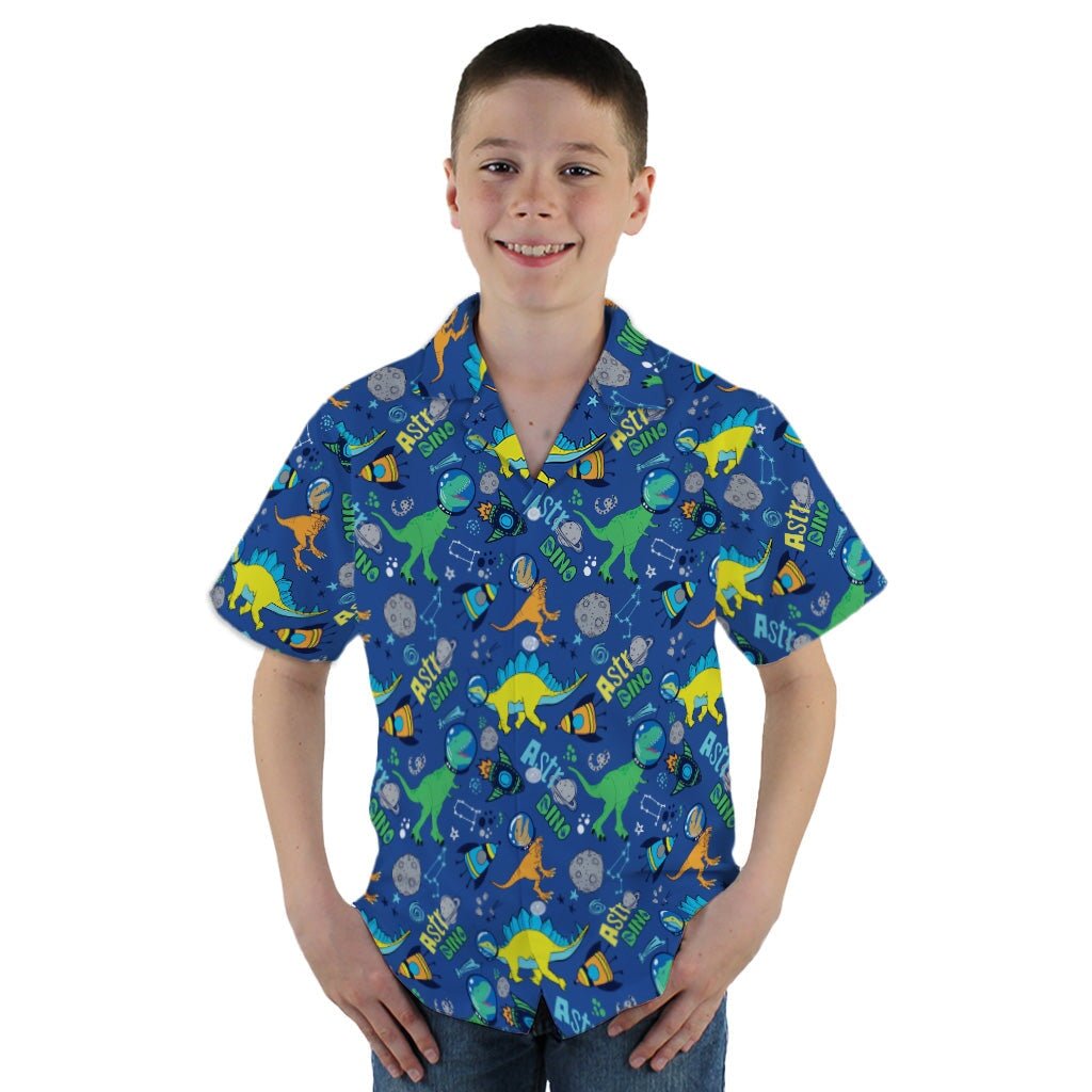 Astro Dino Dinosaur Outer Space Blue Youth Hawaiian Shirt - YM - -