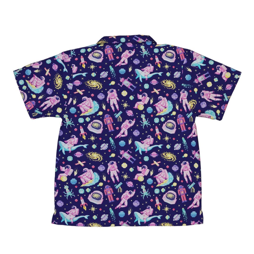 Astronaut Pixels Outer Space Purple Blue Youth Hawaiian Shirt - YXS - -