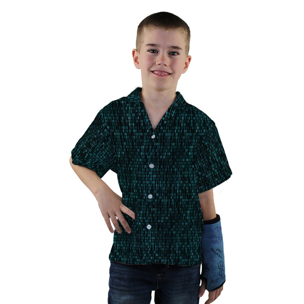 Binary Computers and 0s Teal Black Youth Hawaiian Shirt - YXS - -