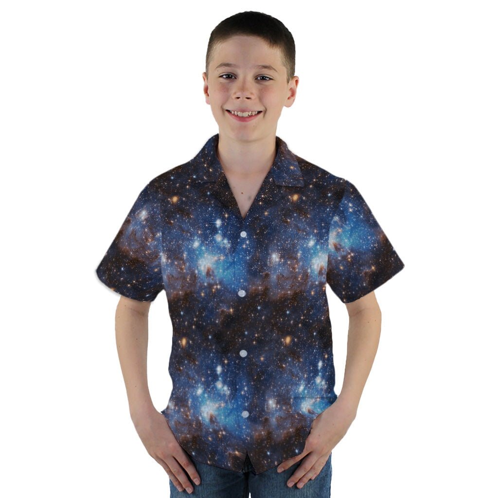 Blue Brown Galaxy Space Youth Hawaiian Shirt - YM - -