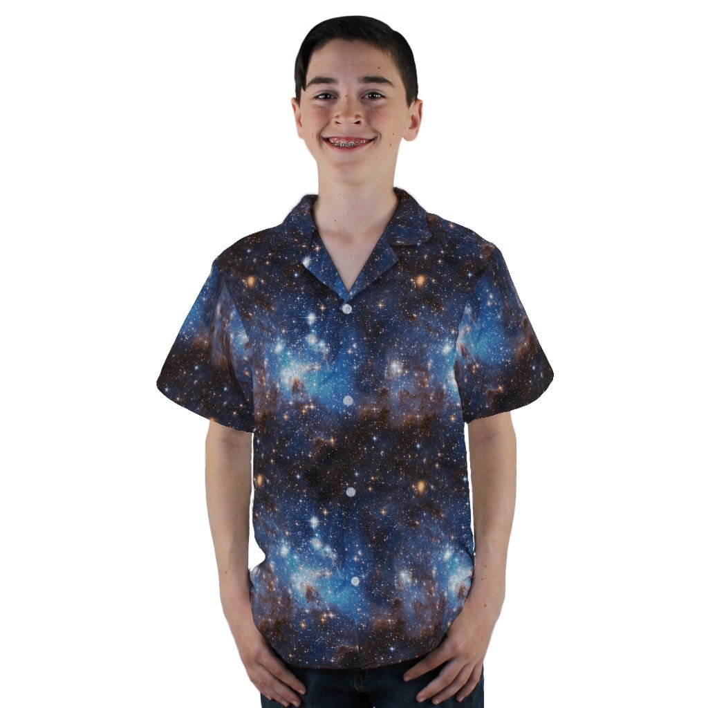 Blue Brown Galaxy Space Youth Hawaiian Shirt - YL - -