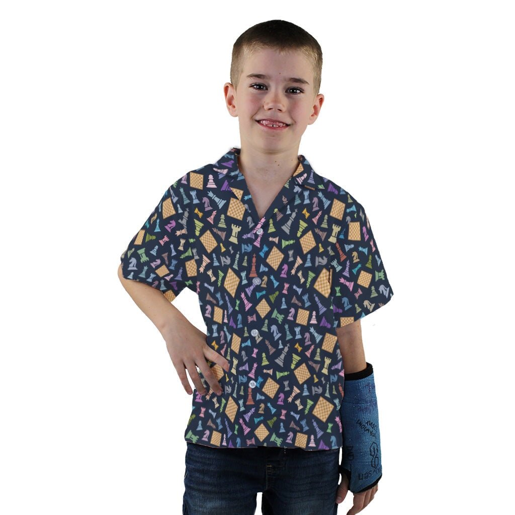 Chess Colorful Pieces Board Blue Youth Hawaiian Shirt - YXS - -