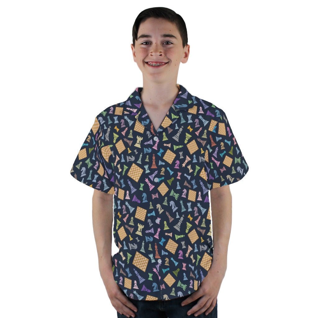 Chess Colorful Pieces Board Blue Youth Hawaiian Shirt - YL - -