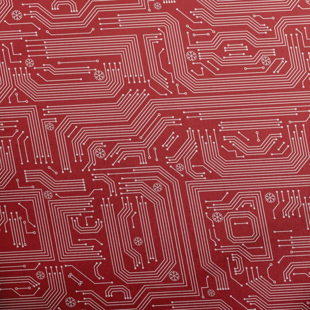 Christmas Red Computer Circuit Board Button Up Shirt - XS - Button Down Shirt - No Pocket -