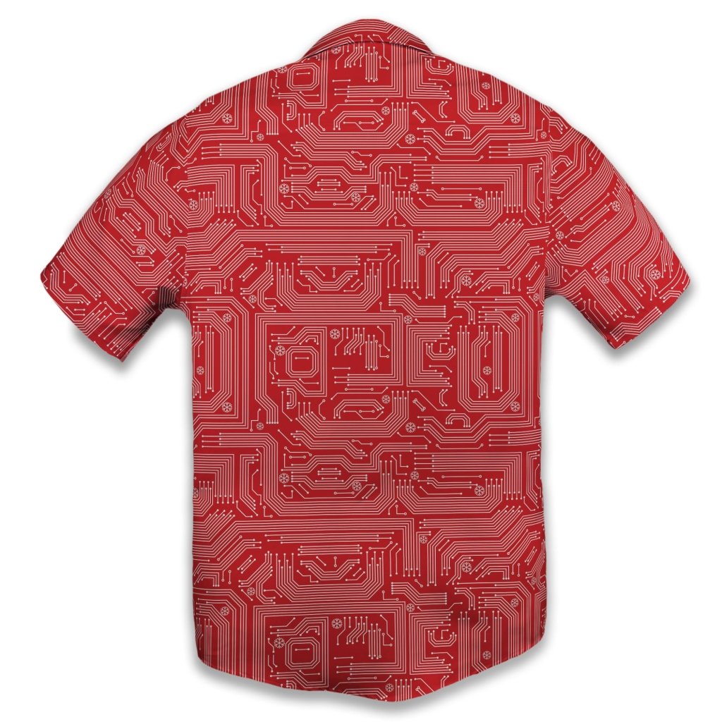 Christmas Red Computer Circuit Board Button Up Shirt - XS - Button Down Shirt - No Pocket -