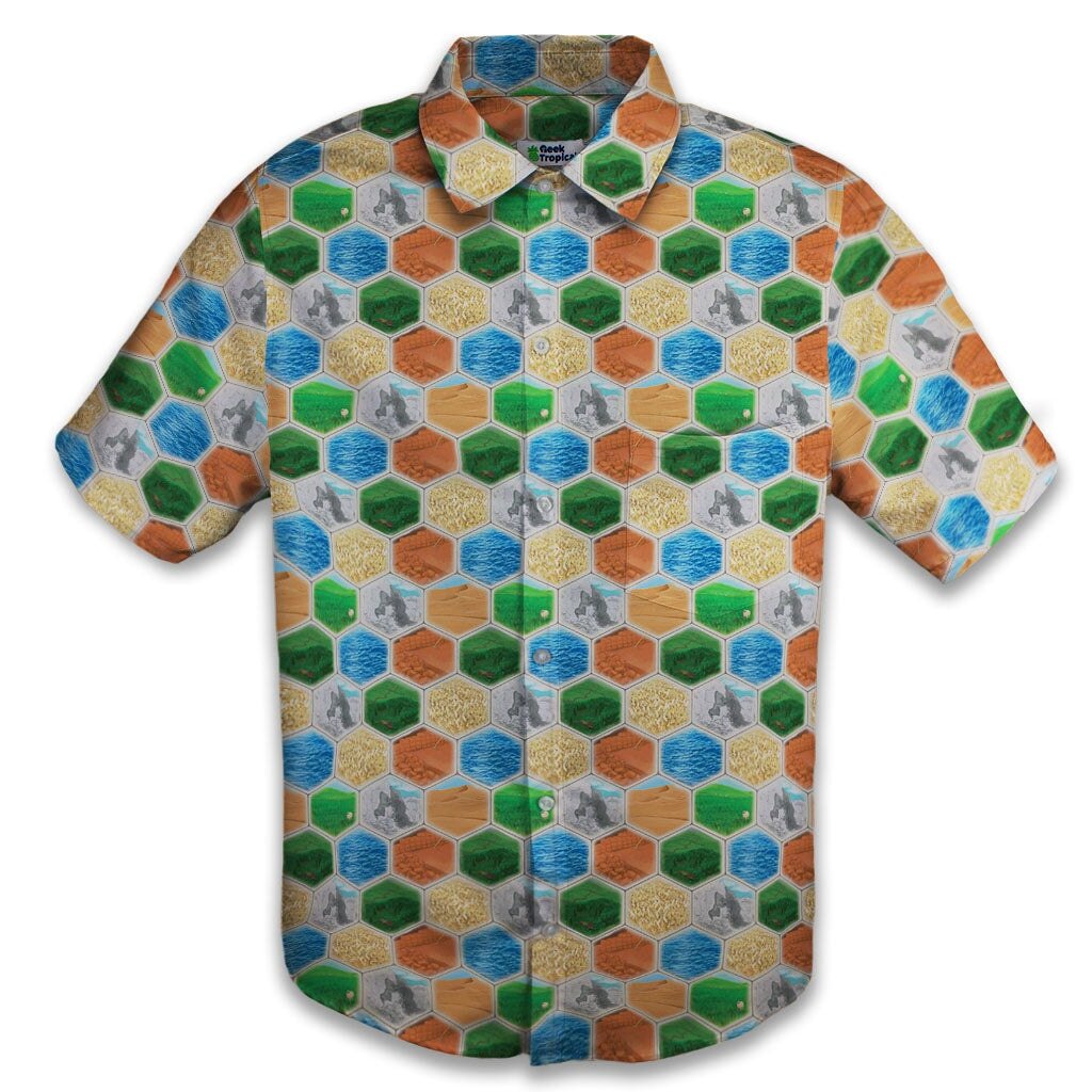 Clearance Ready-to-Ship Hexagon Tile Board Game Button Up Shirt - S - Button Down Shirt - No Pocket -