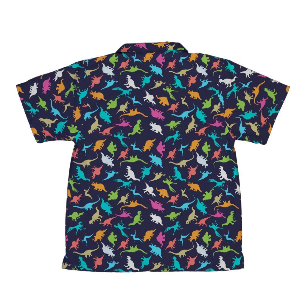 Colorful Dinosaur Silhouettes Navy Youth Hawaiian Shirt - YXS - -