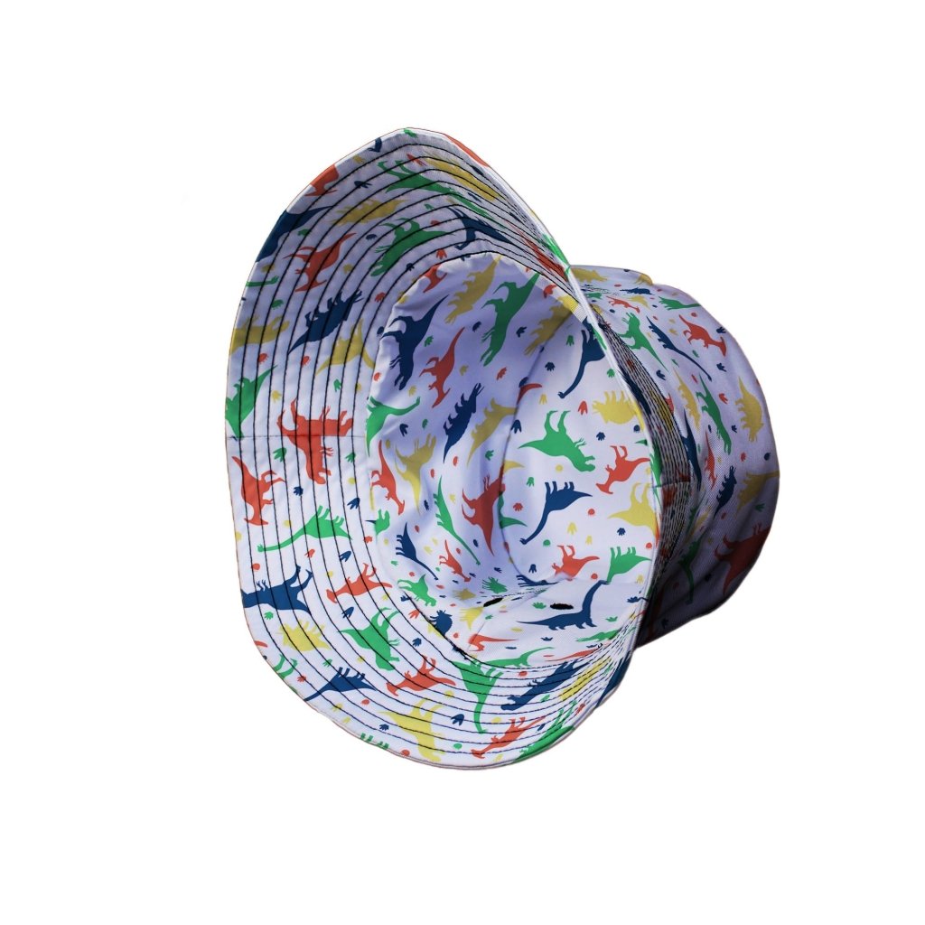 Colorful Dinosaur Silhouettes White Bucket Hat - M - Grey Stitching - -