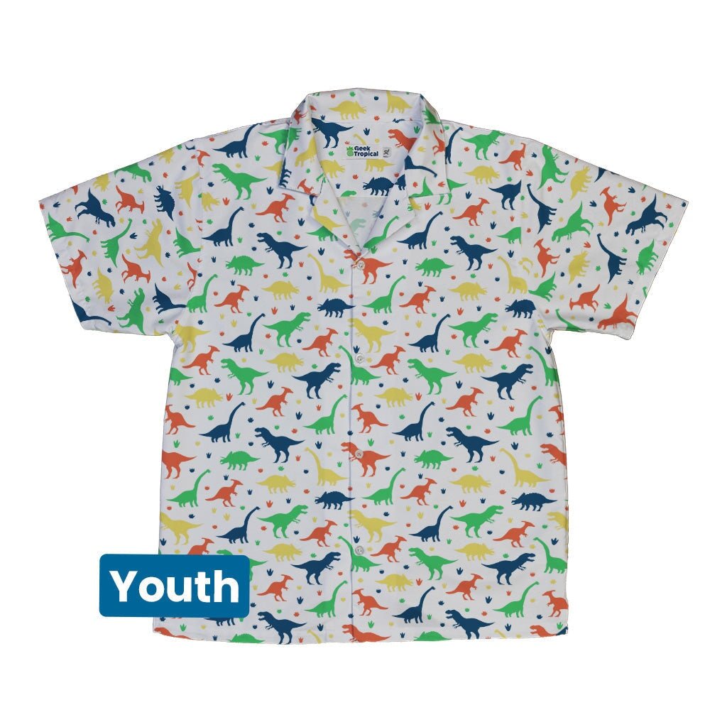 Colorful Dinosaur Silhouettes White Youth Hawaiian Shirt - YXS - -