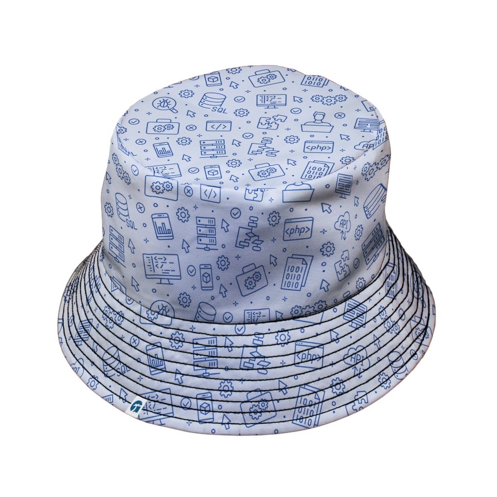 Computer Software Engineer White Bucket Hat - M - Grey Stitching - -
