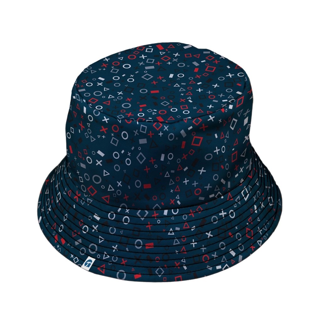 Controller Gamepad Icons Teal Video Game Bucket Hat - M - Grey Stitching - -