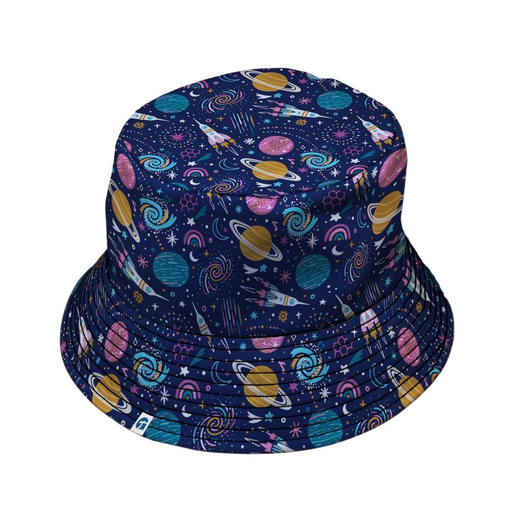 Cosmic Cute Outer Space Bucket Hat - M - Grey Stitching - -