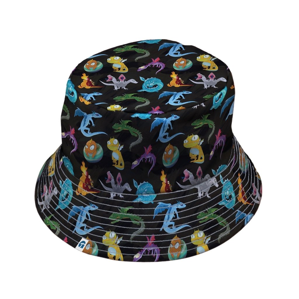 Cute Baby Dragons Bucket Hat - M - Black Stitching - -