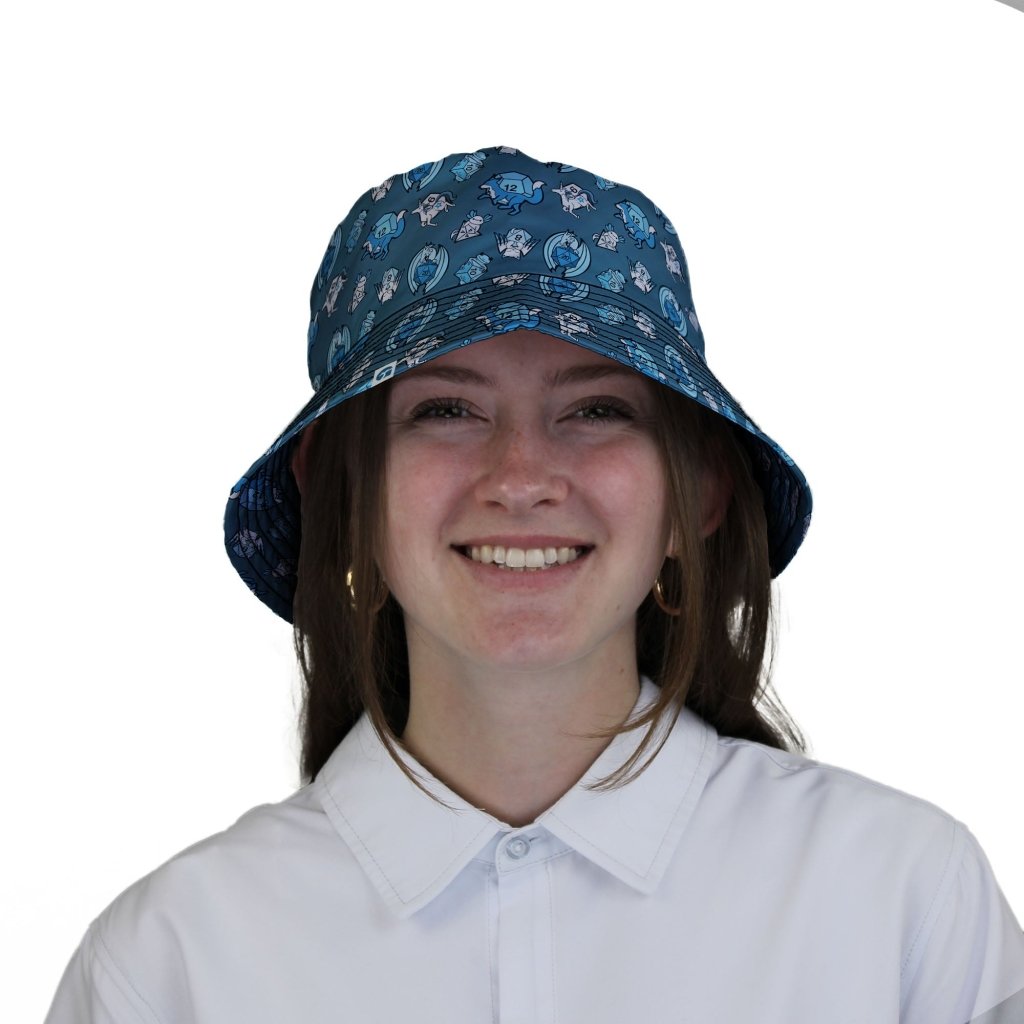 Dice Critters Blue Monochrome Bucket Hat - M - Grey Stitching - -