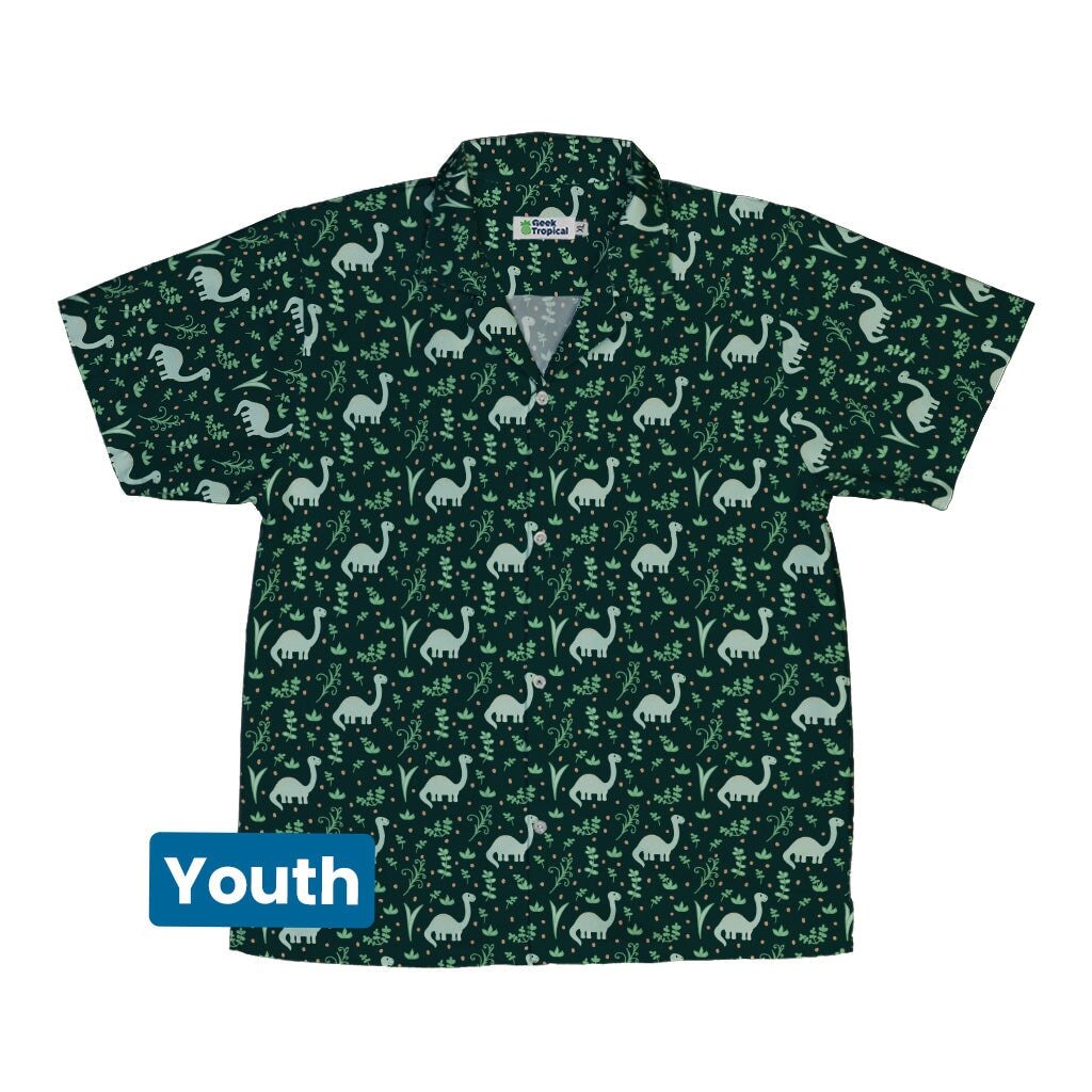 Dino Green Tropics Green Dinosaur Youth Hawaiian Shirt - YXS - -