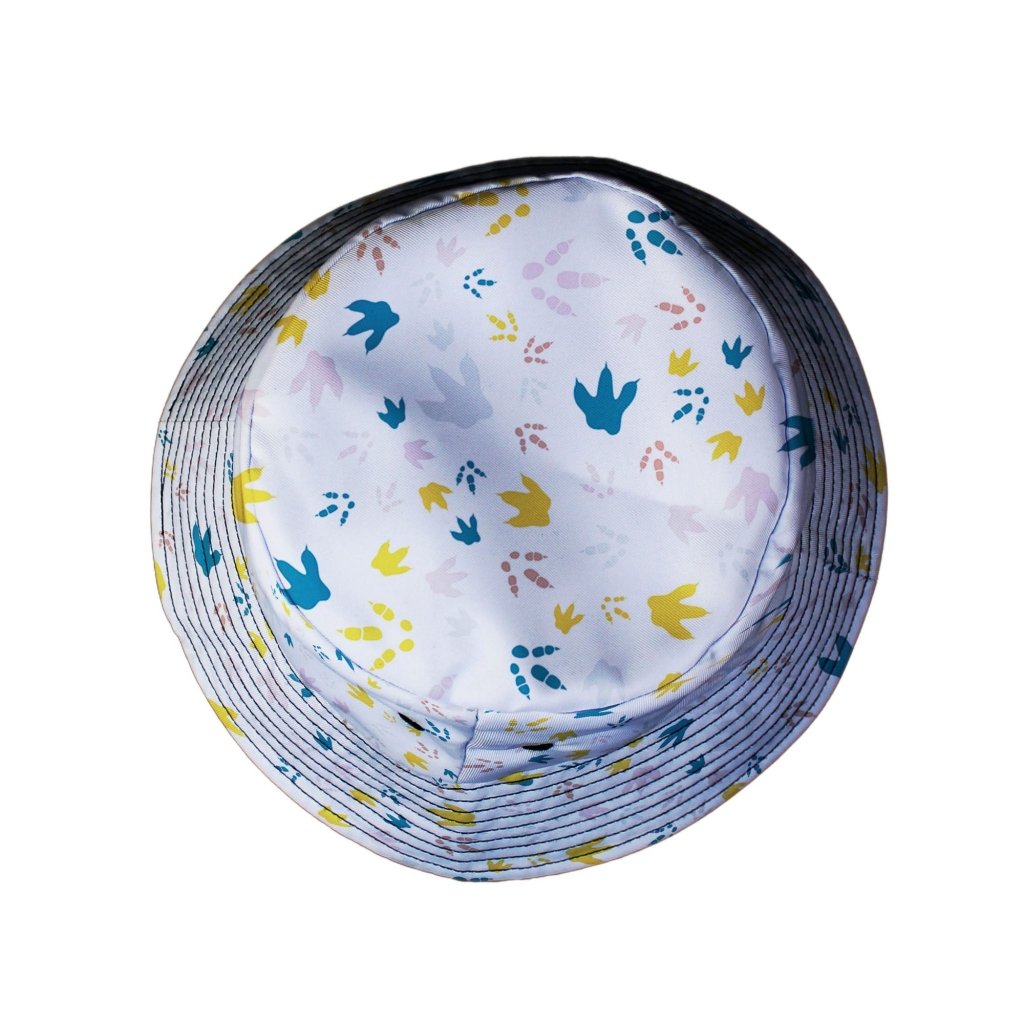Dinosaur Footprint Tracks White Bucket Hat - M - Grey Stitching - -