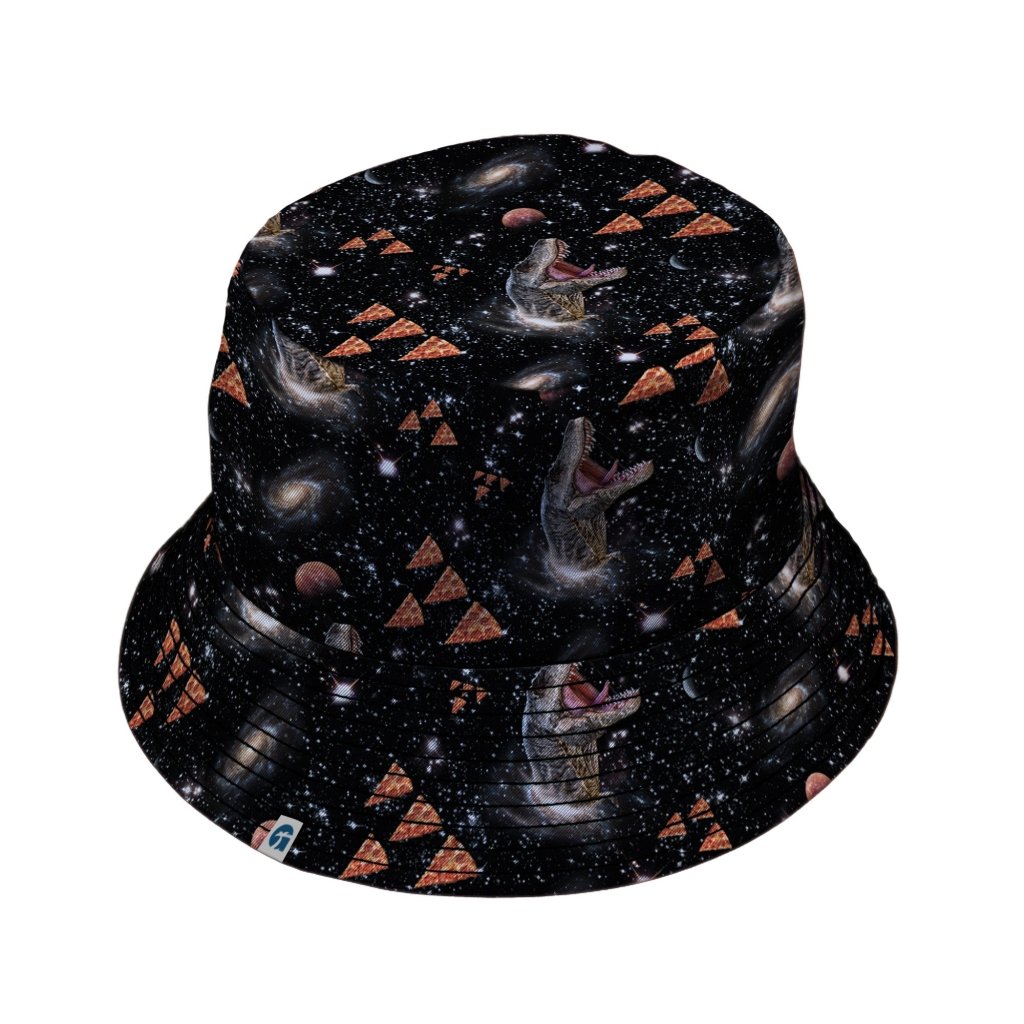 Dinosaur Galaxy Pizza Ships Bucket Hat - M - Black Stitching - -