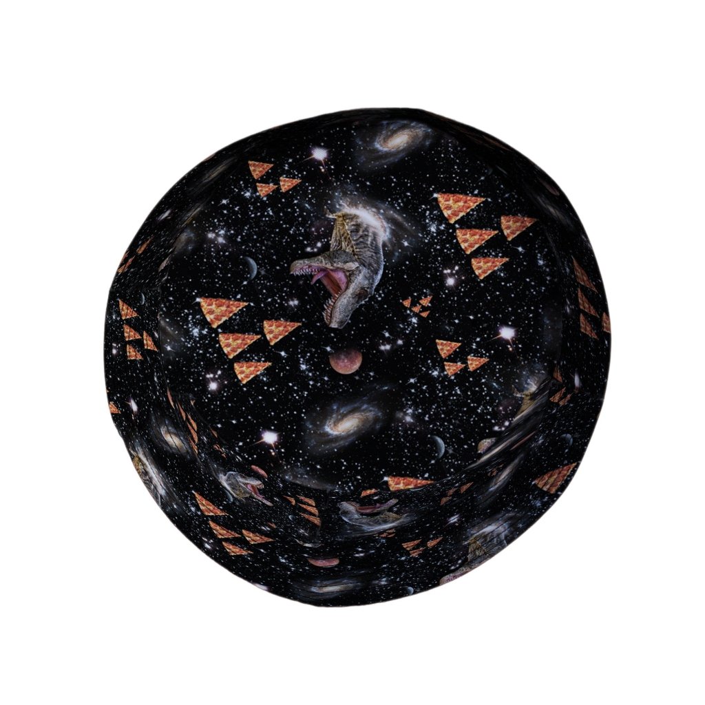 Dinosaur Galaxy Pizza Ships Bucket Hat - M - Black Stitching - -