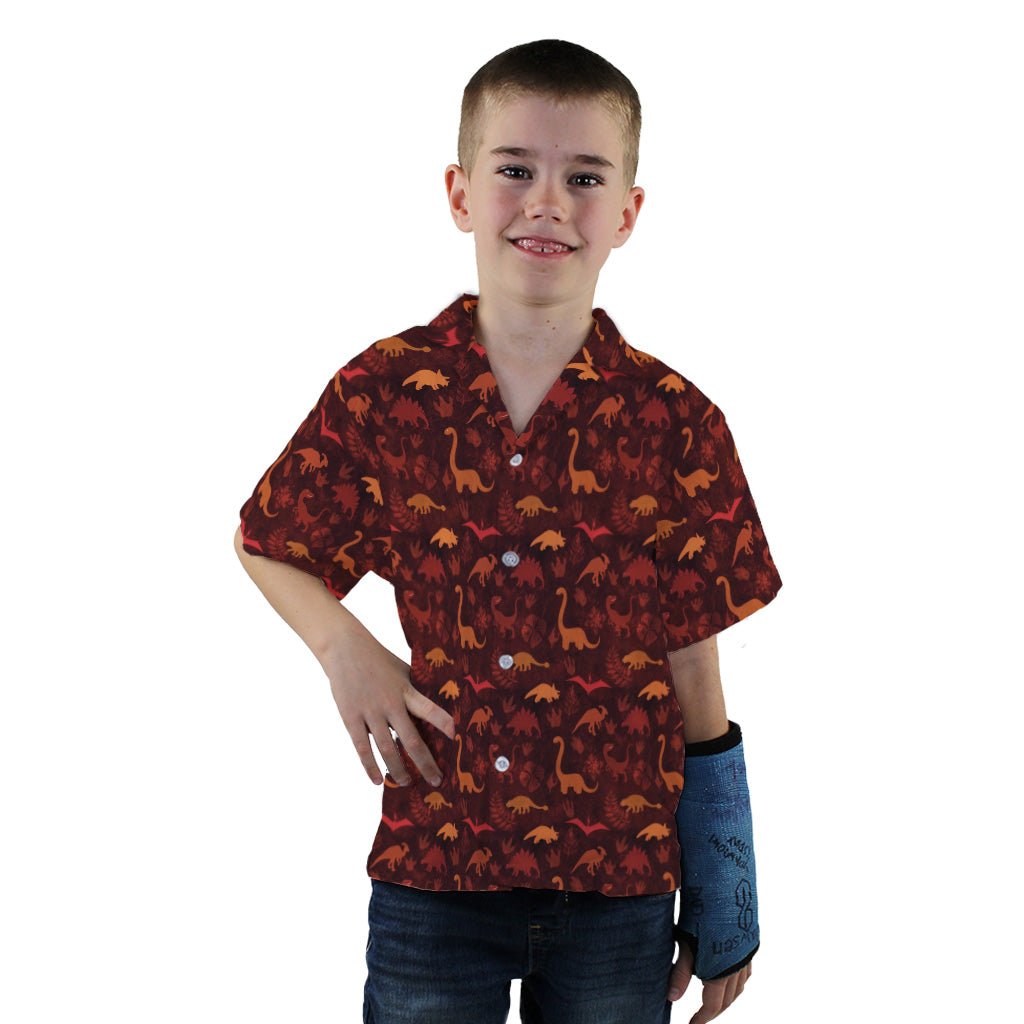 Dinosaur Tropical Sunset Youth Hawaiian Shirt - YXS - -