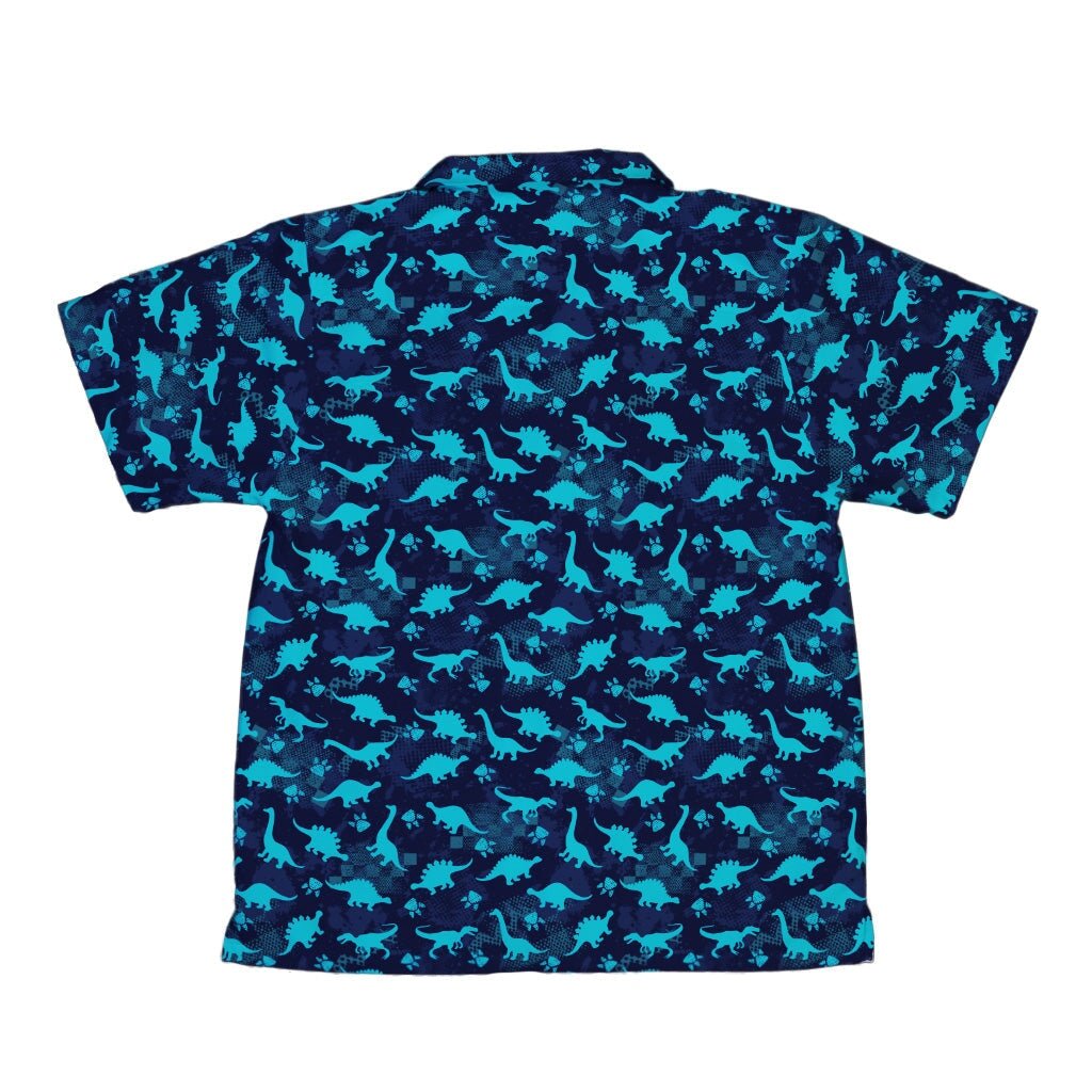 Dinosaur Urban Geometric Blue Dinosaur Youth Hawaiian Shirt - YXS - -