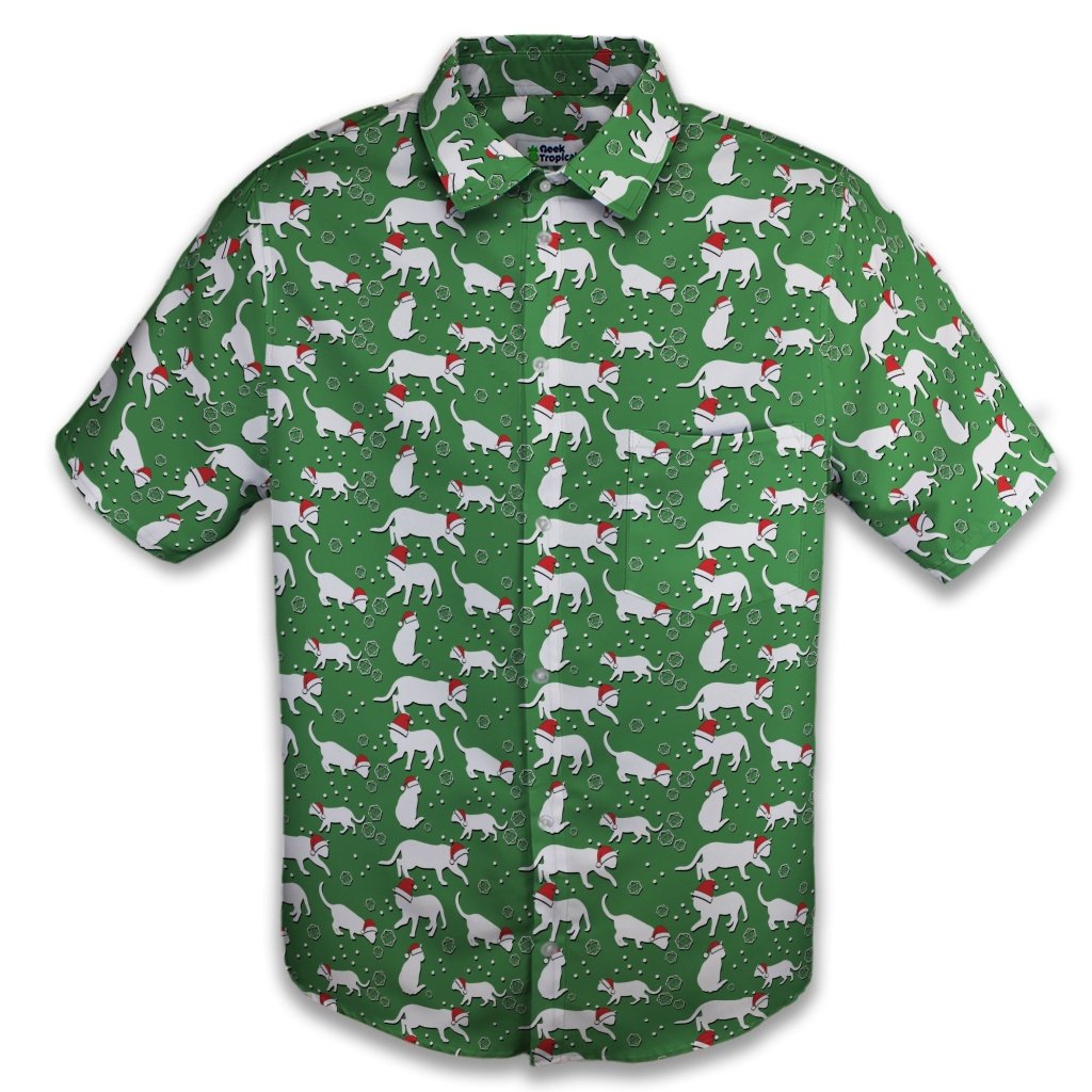 Dnd Christmas Dice Cats Button Up Shirt - XS - Button Down Shirt - No Pocket -