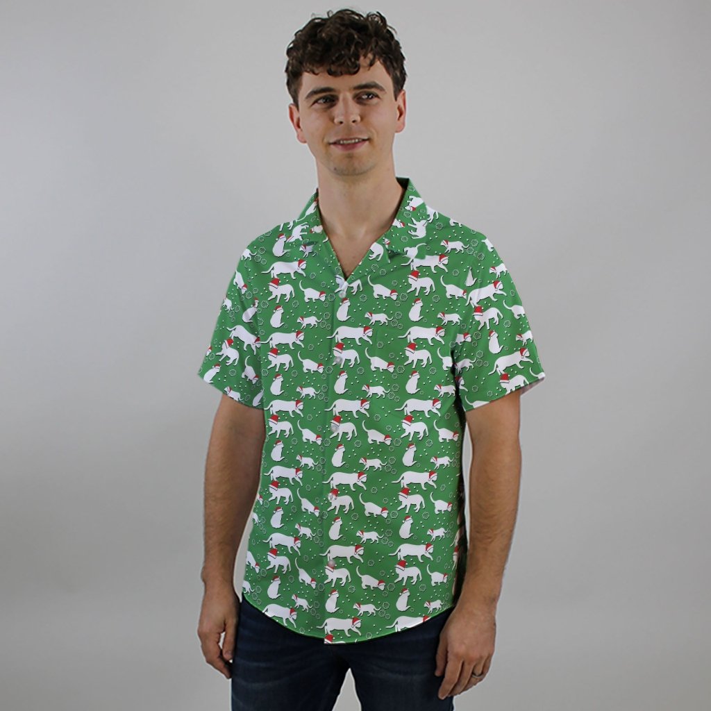 Dnd Christmas Dice Cats Button Up Shirt - XS - Hawaiian Shirt - No Pocket -