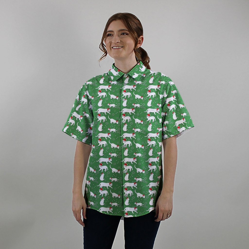 Dnd Christmas Dice Cats Button Up Shirt - XS - Hawaiian Shirt - No Pocket -
