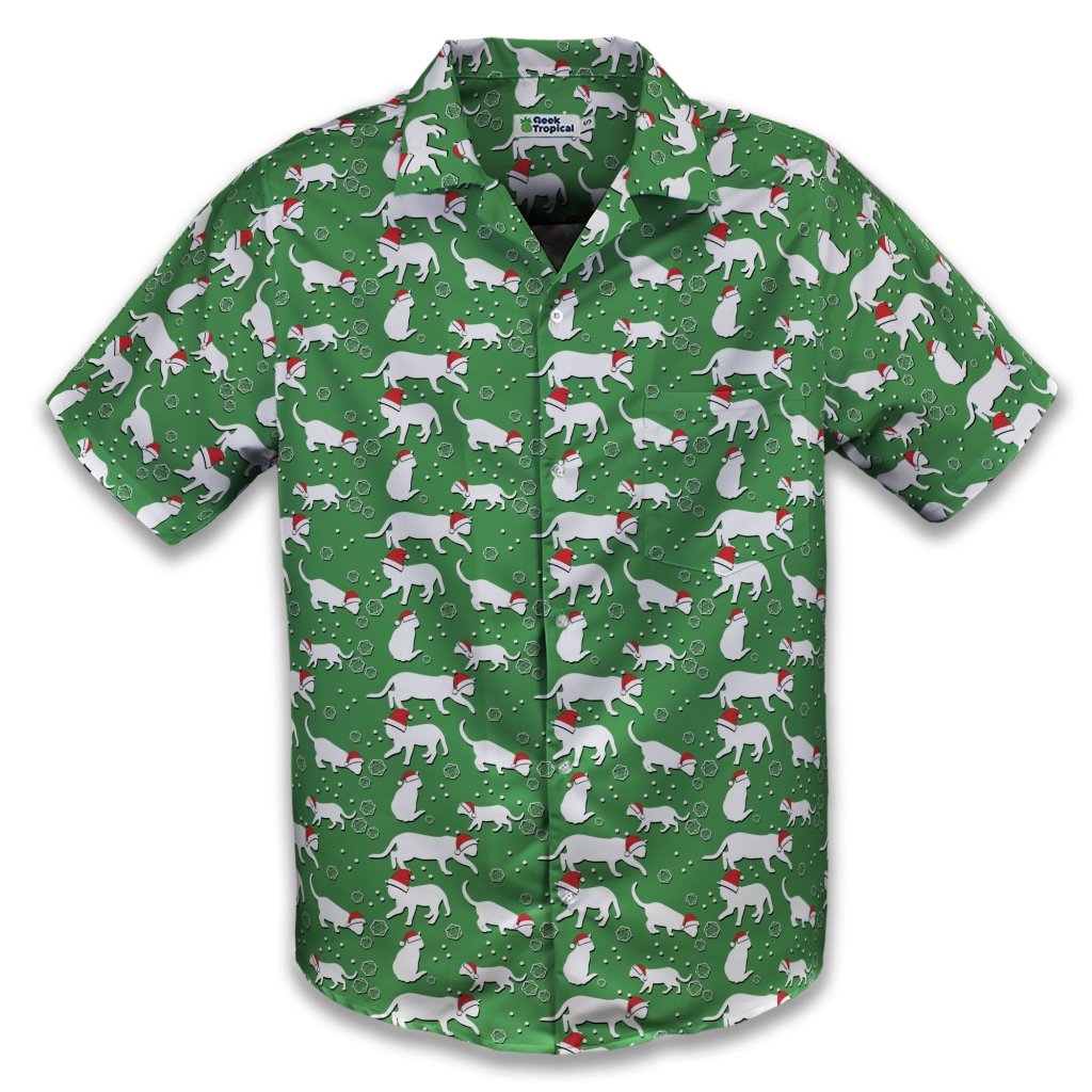 Dnd Christmas Dice Cats Button Up Shirt - XS - Hawaiian Shirt - No Pocket -