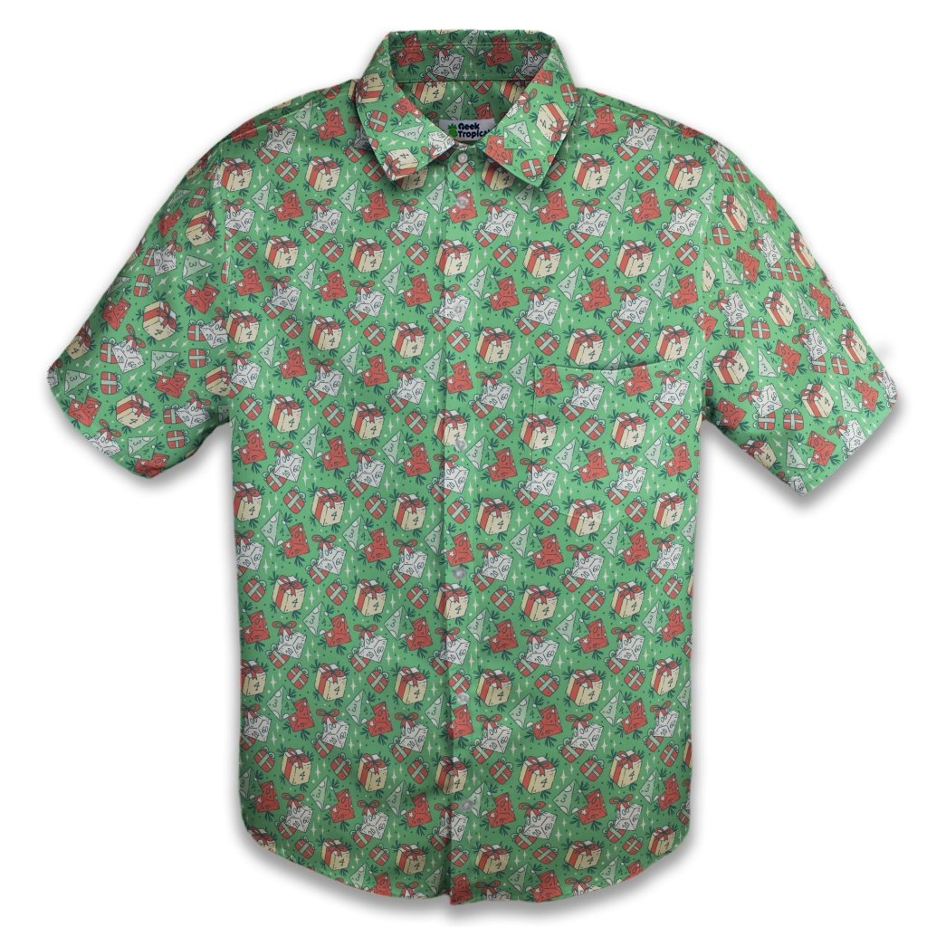 Dnd Christmas Dice Presents Button Up Shirt - XS - Button Down Shirt - No Pocket -