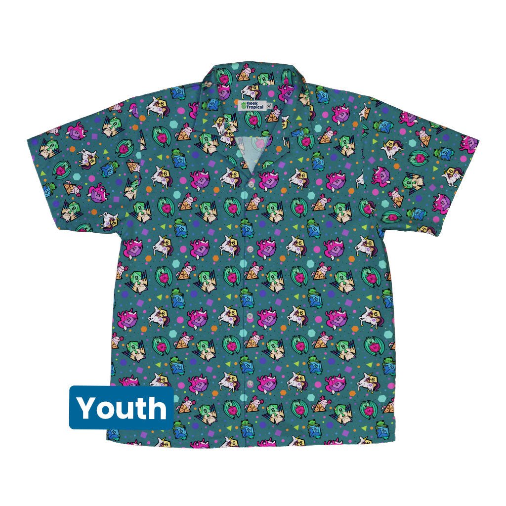Dnd Dice Critters Teal Youth Hawaiian Shirt - YXS - -