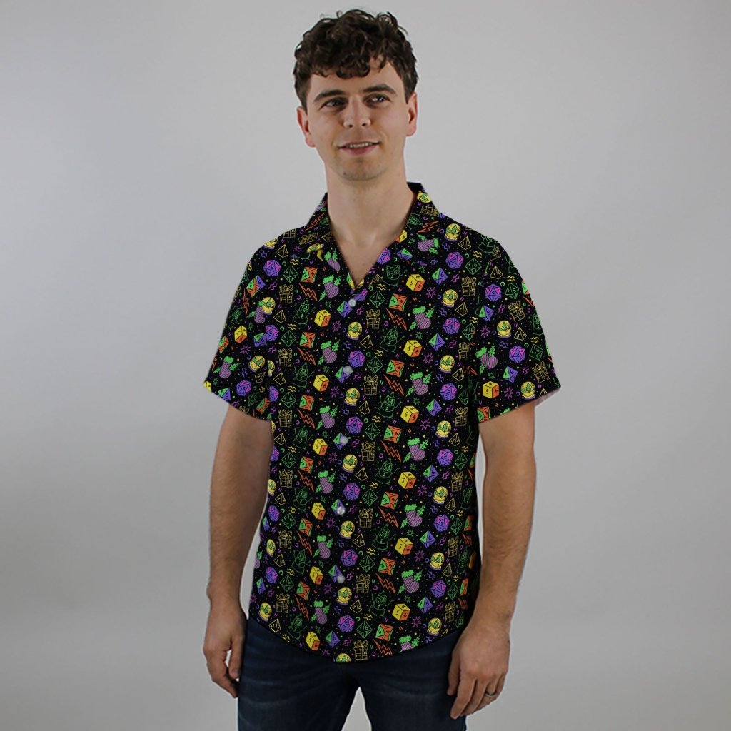 Dnd RPG Christmas Black Button Up Shirt - XS - Hawaiian Shirt - No Pocket -