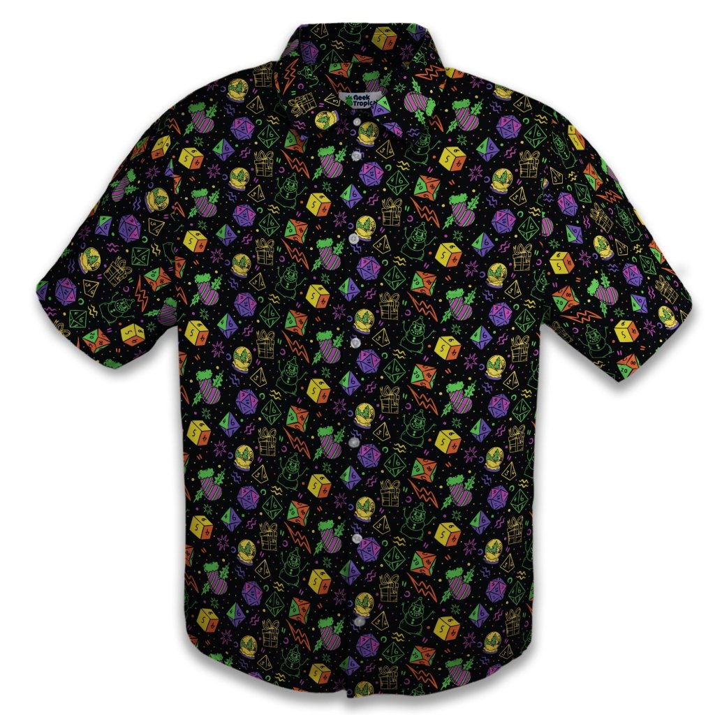 Dnd RPG Christmas Black Button Up Shirt - XS - Button Down Shirt - No Pocket -