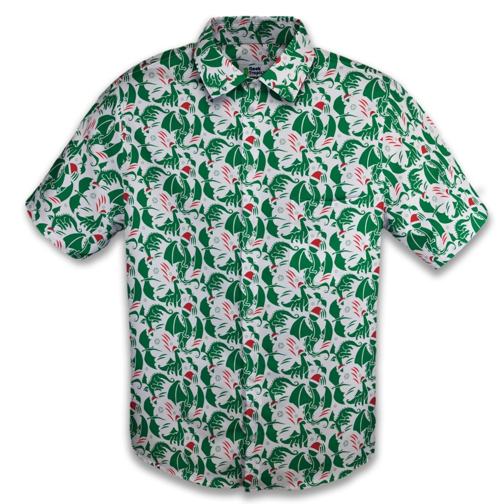 DND Santa Hat Dragons Button Up Shirt - XS - Button Down Shirt - No Pocket -