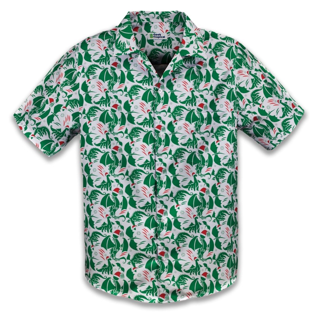 DND Santa Hat Dragons Button Up Shirt - XS - Hawaiian Shirt - No Pocket -