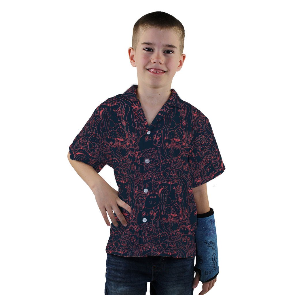 Exploding Kittens Mashup Navy Blue Youth Hawaiian Shirt - YXS - -