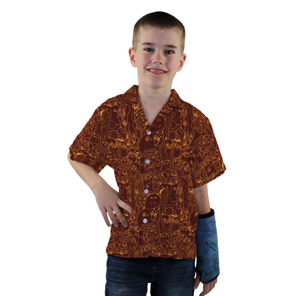 Exploding Kittens Mashup Red Brown Youth Hawaiian Shirt - YXS - -
