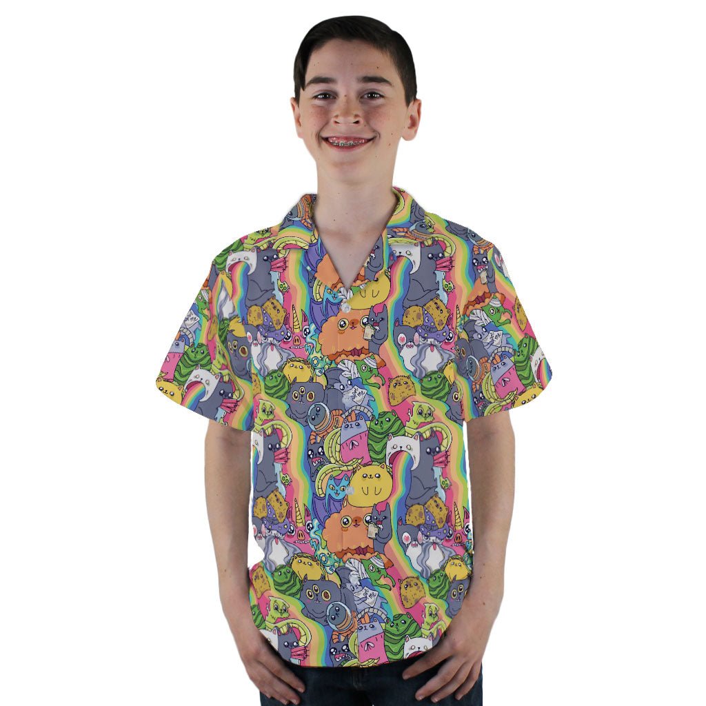 Exploding Kittens Rainbow Explosion Youth Hawaiian Shirt - YL - -
