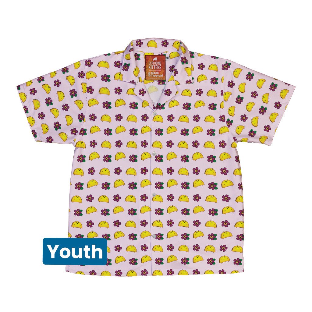 Exploding Kittens Tacocat Flowers Youth Hawaiian Shirt Geek Tropical
