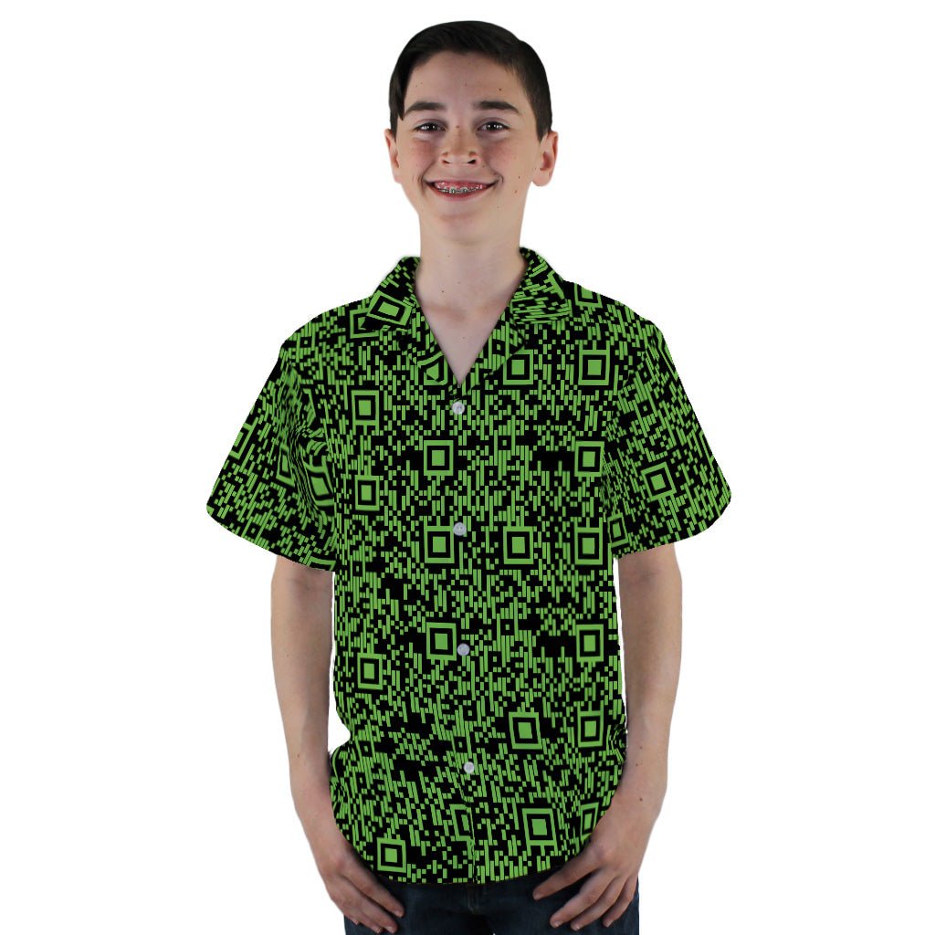 Green QR Codes Youth Hawaiian Shirt - YL - -