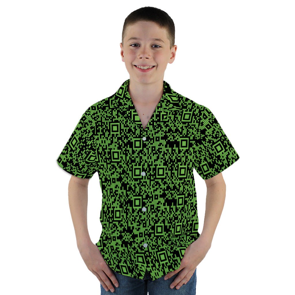 Green QR Codes Youth Hawaiian Shirt - YM - -