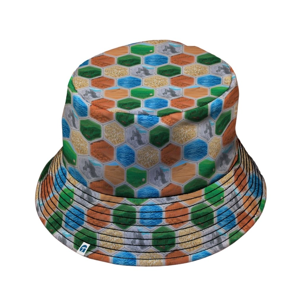 Hexagon Tile Board Game Bucket Hat - M - Grey Stitching - -