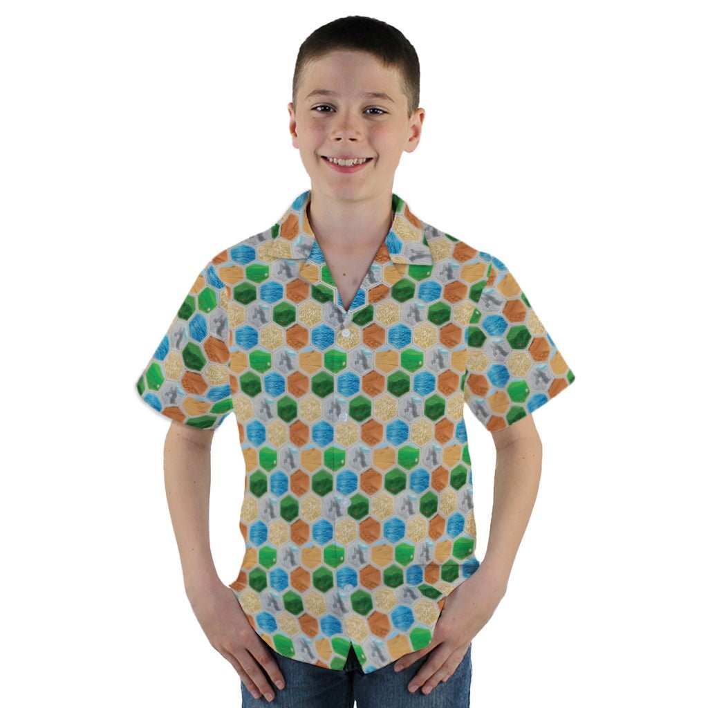 Hexagon Tile Board Game Youth Hawaiian Shirt - YM - -