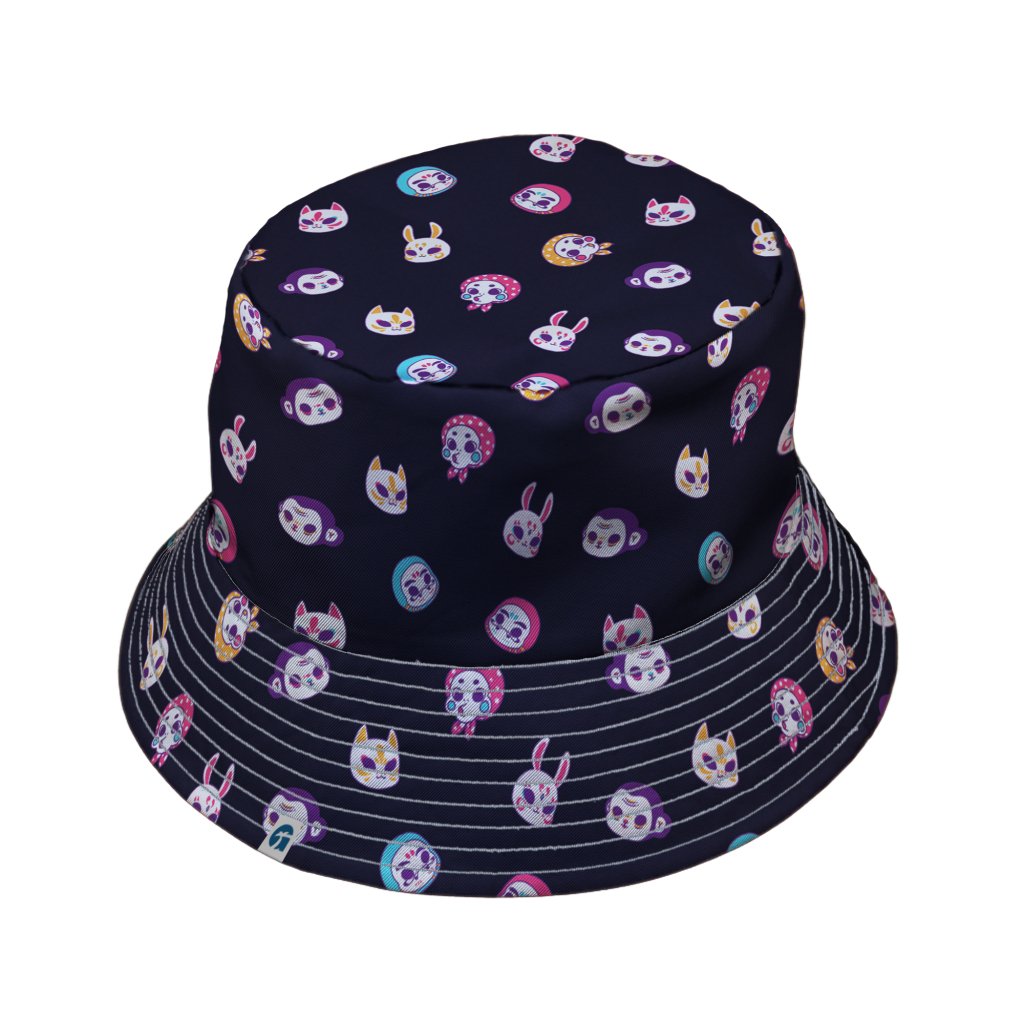Kawaii Masks Parade Night Bucket Hat - M - Grey Stitching - -