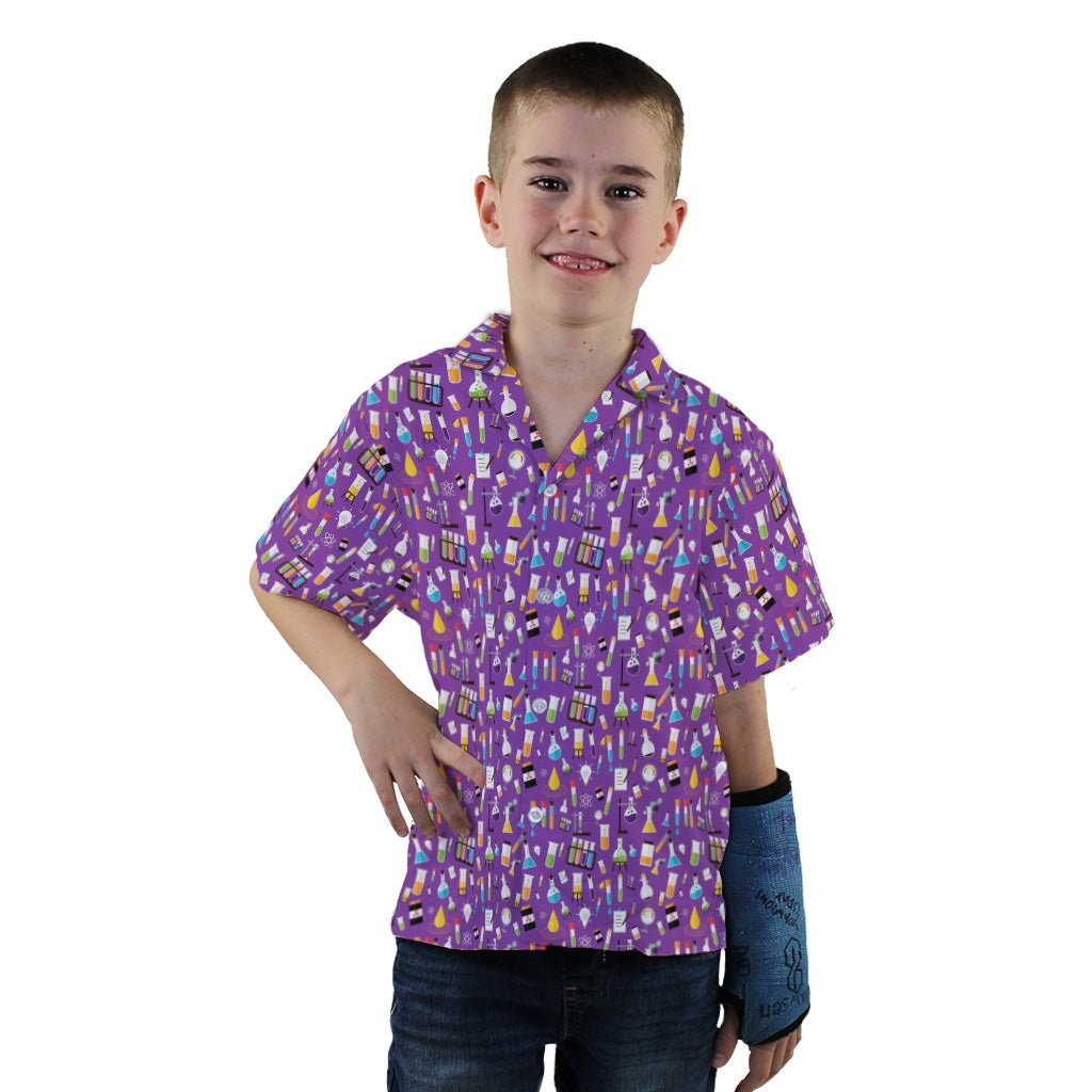 Lab Beakers Purple Science Youth Hawaiian Shirt - YXS - -
