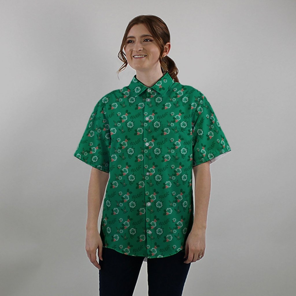 Leafy Mistletoe Dice Button Up Shirt - XS - Hawaiian Shirt - No Pocket -