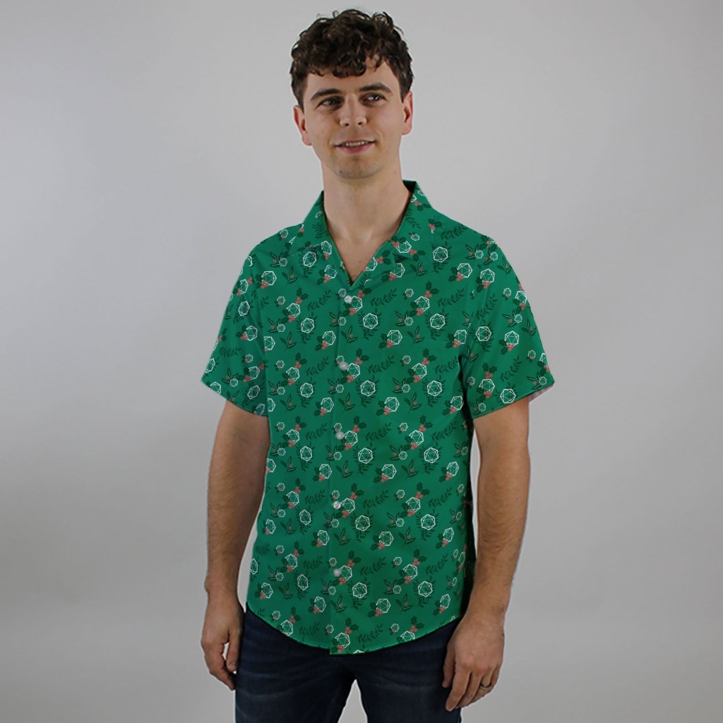 Leafy Mistletoe Dice Button Up Shirt - XS - Hawaiian Shirt - No Pocket -