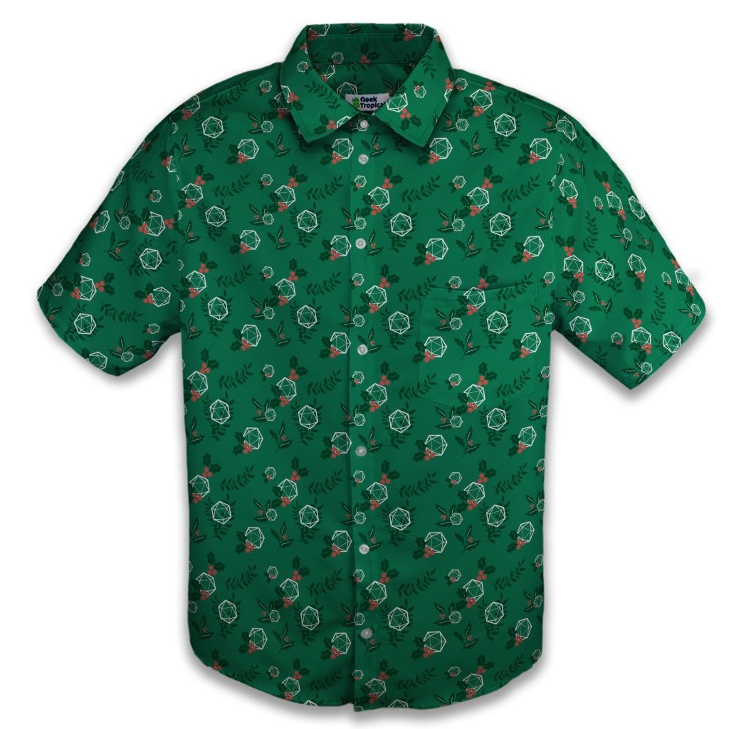 Leafy Mistletoe Dice Button Up Shirt - XS - Button Down Shirt - No Pocket -