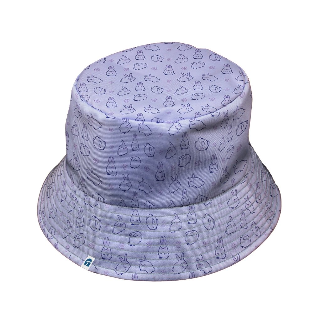 Lilac Anime Bunnies Bucket Hat - M - Black Stitching - -