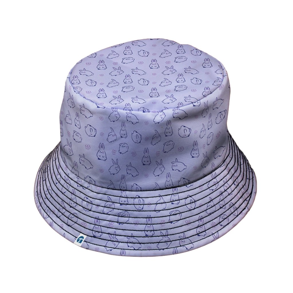 Lilac Anime Bunnies Bucket Hat - M - Grey Stitching - -