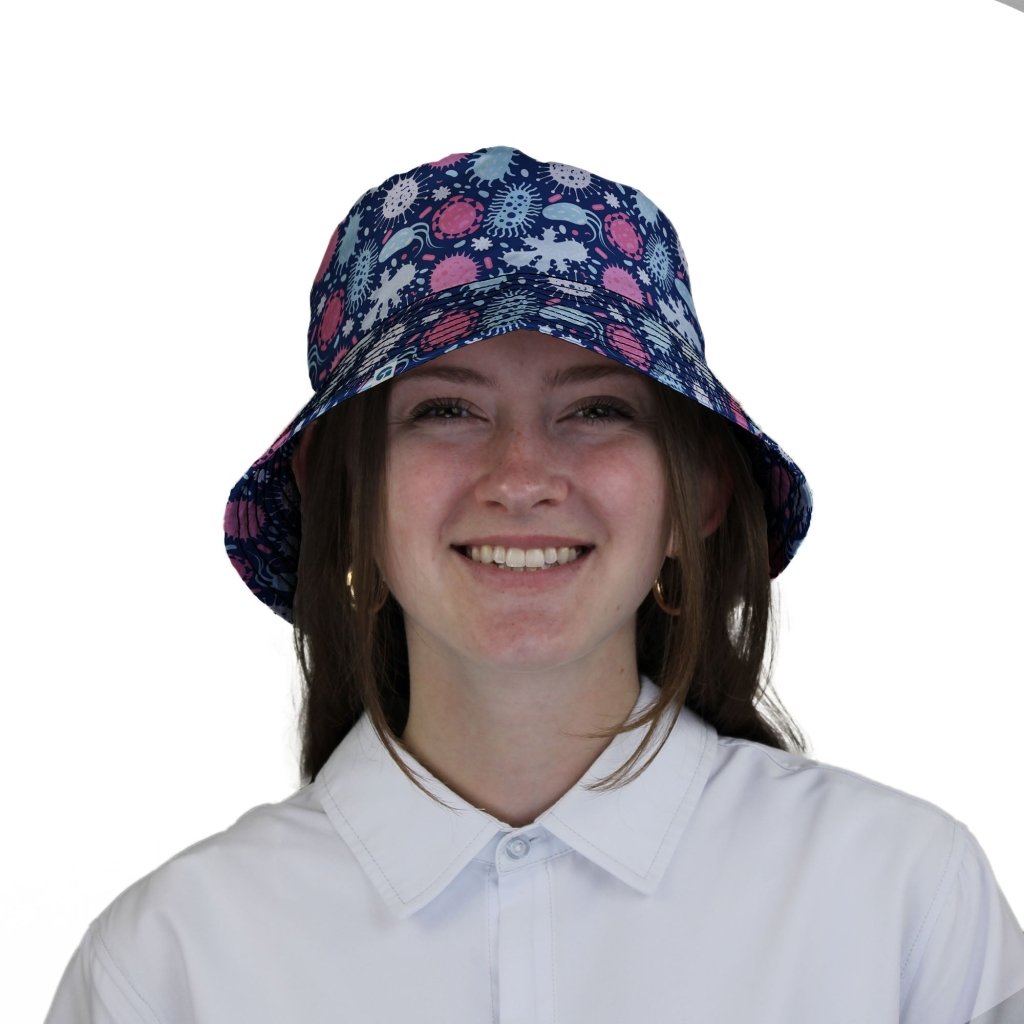 Microscopic Collection Blue Science Biology Bucket Hat - M - Grey Stitching - -